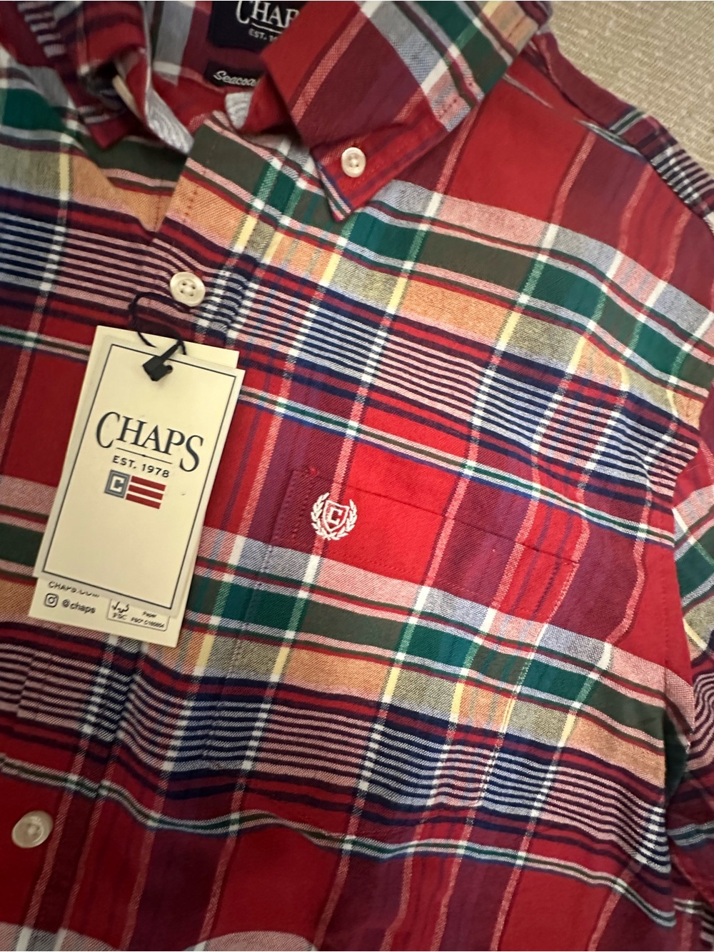 Chaps Red Green Plaid Button-Down Shirt